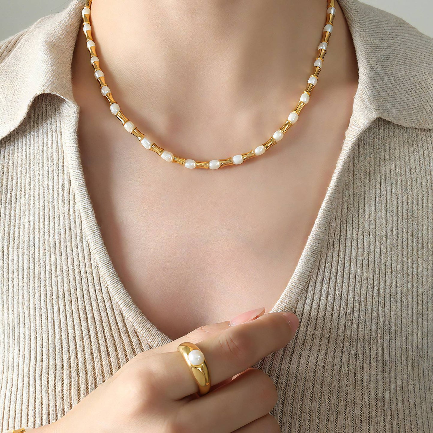 Pearl 18K Gold Plated 50:50 Necklace