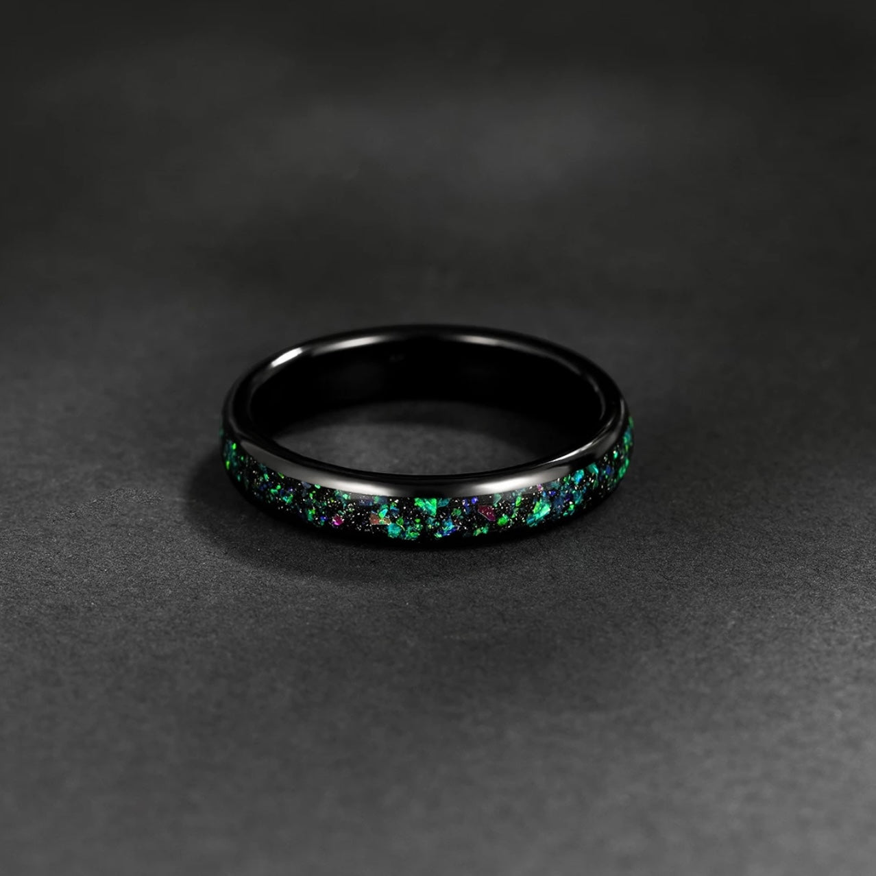 Opal Ring Black Tungsten Carbide Mens 4mm