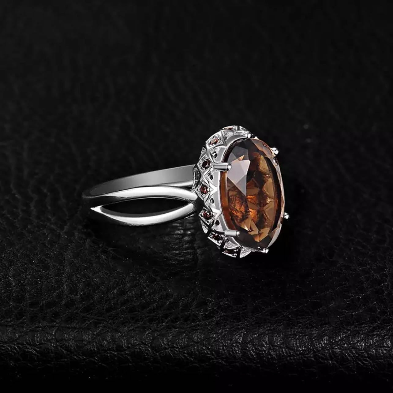 Women's Smoky Quartz Sterling Silver Ring - 5.7 Carat VVS Clarity Gem from Brazil