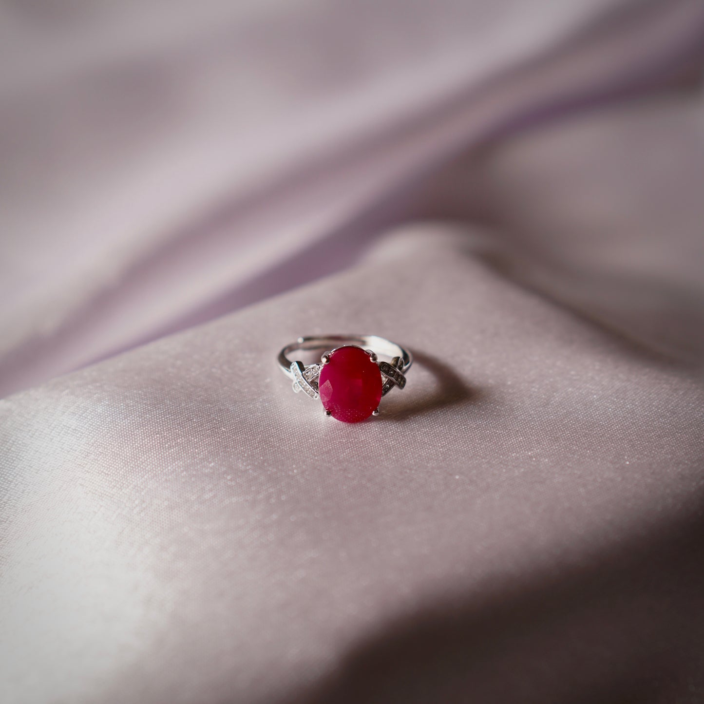 Burmese Red Ruby Ring - Modern Design 925 Silver Body with Cubic Zirconia Side Stones and Appraised Vibrant Red Ruby RESIZABLE