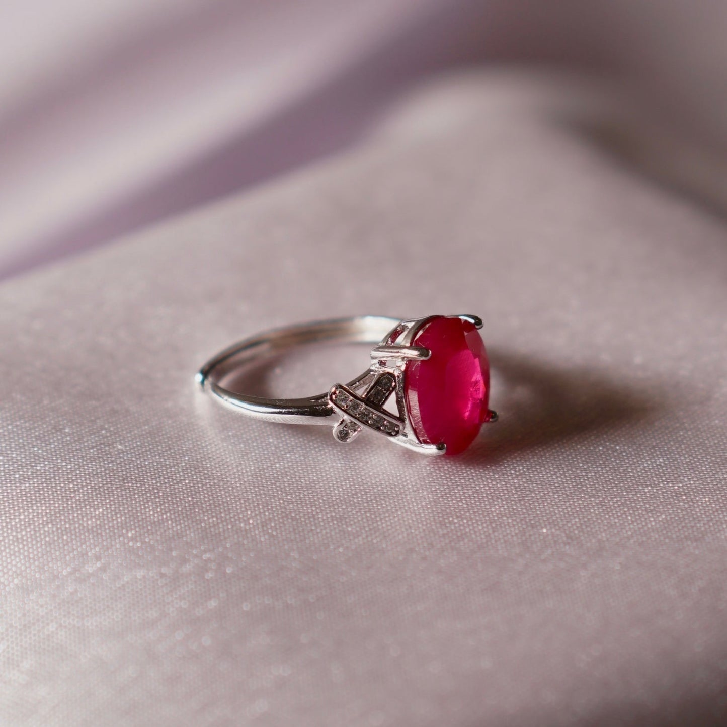 Burmese Red Ruby Ring - Modern Design 925 Silver Body with Cubic Zirconia Side Stones and Appraised Vibrant Red Ruby RESIZABLE