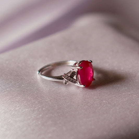 Burmese Red Ruby Ring - Modern Design 925 Silver Body with Cubic Zirconia Side Stones and Appraised Vibrant Red Ruby RESIZABLE