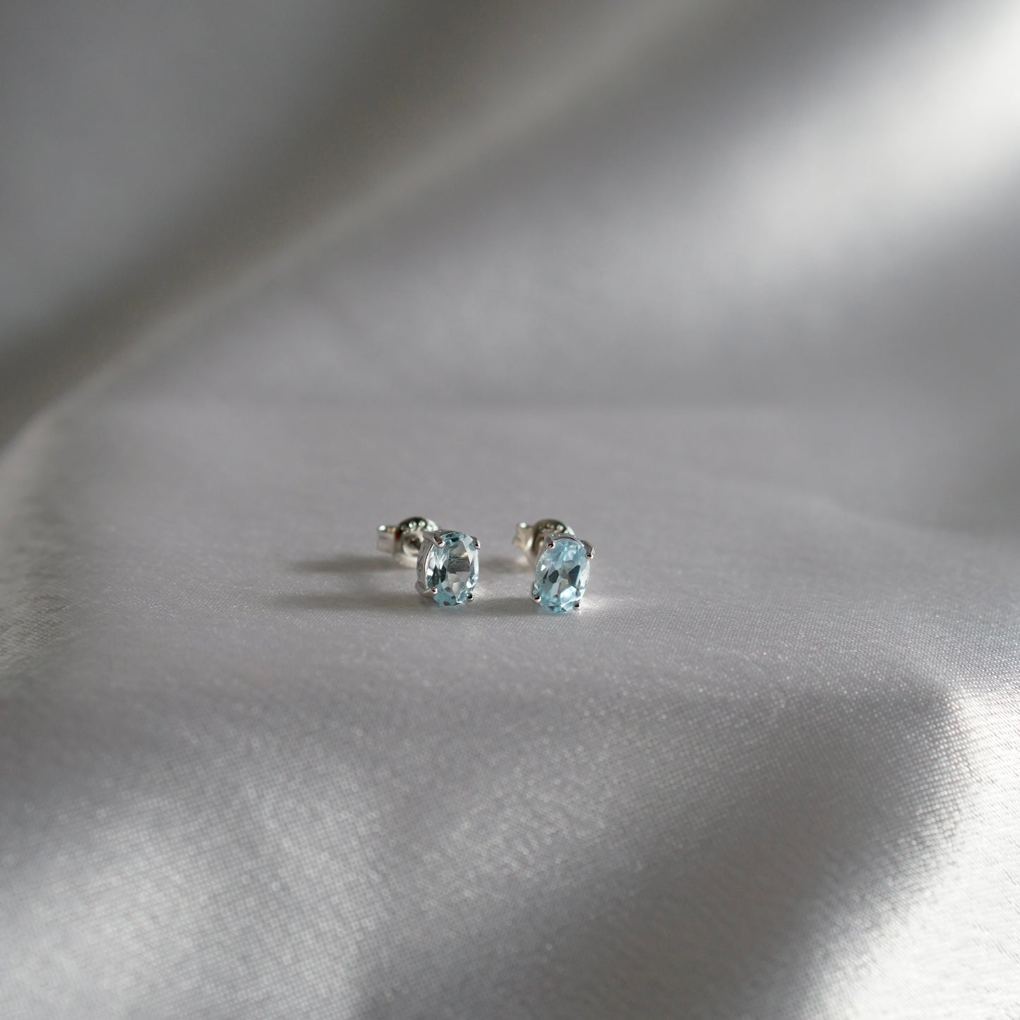 Natural Blue Topaz Oval Earring