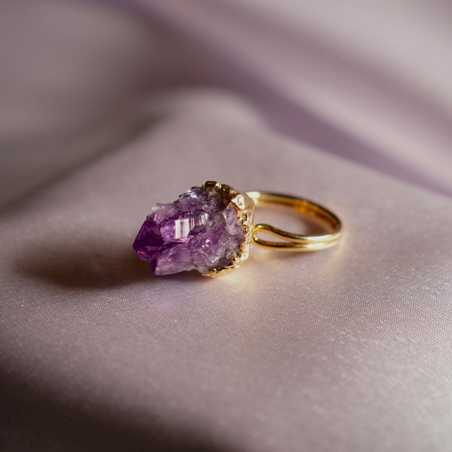 Amethyst Raw Crystal Ring – Handcrafted Unique Design - RESIZABLE