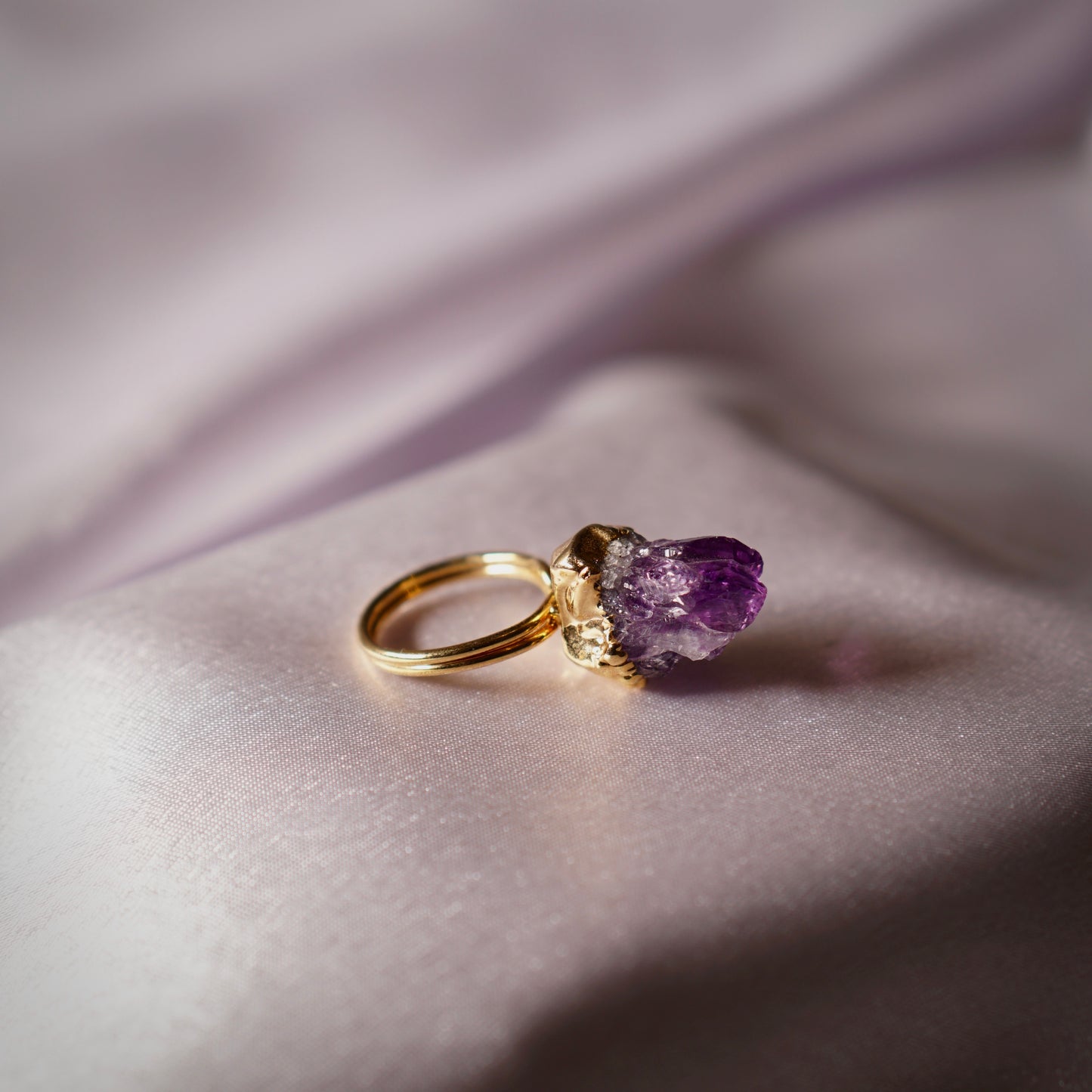 Amethyst Raw Crystal Ring – Handcrafted Unique Design - RESIZABLE