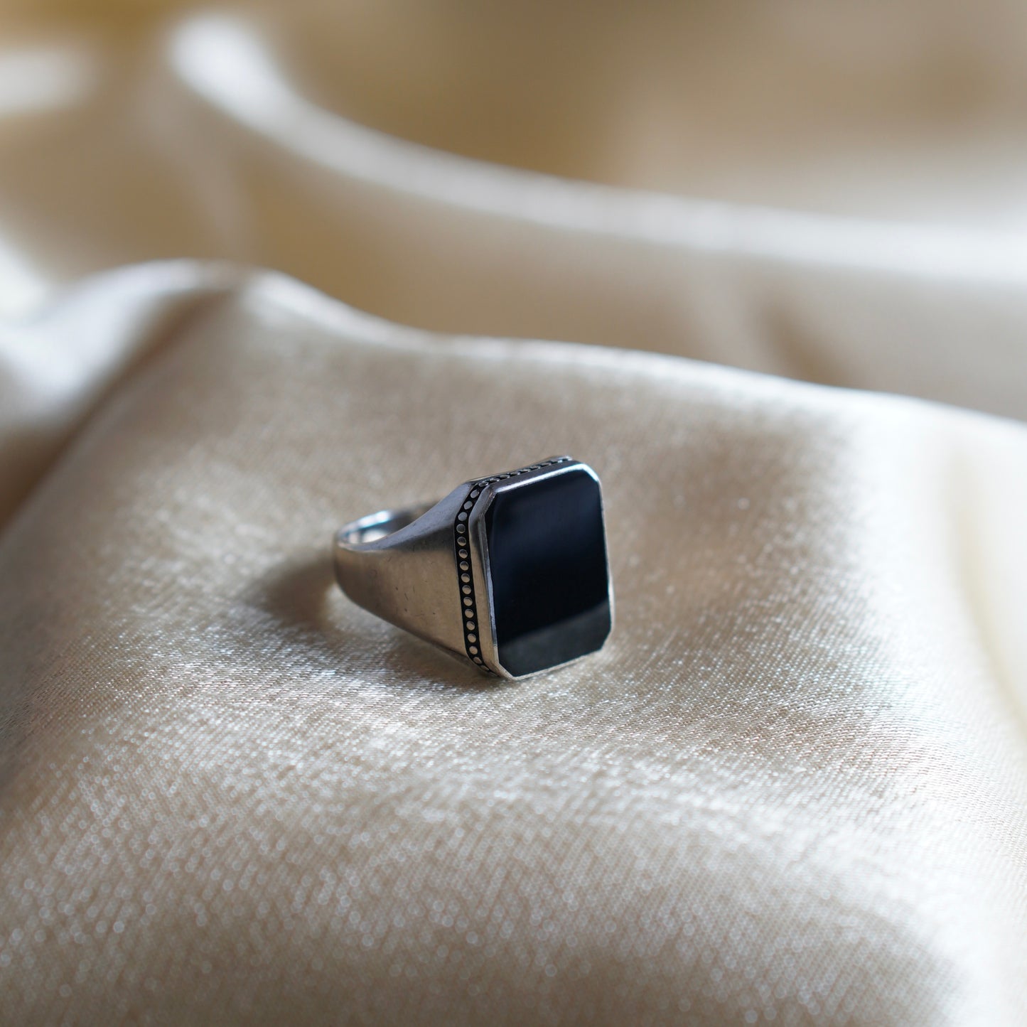 Flat Rectangle ONYX Ring with 925 Silver Band