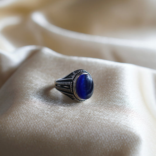 Handmade Exclusive Blue Agate Ring - Size 10 - 925 Silver