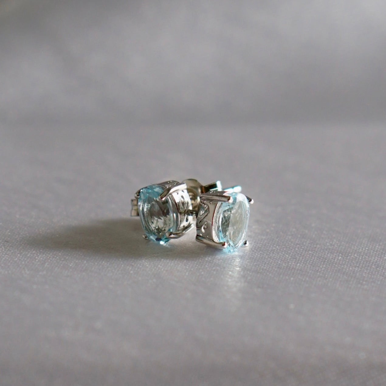 Natural Blue Topaz Oval Earring