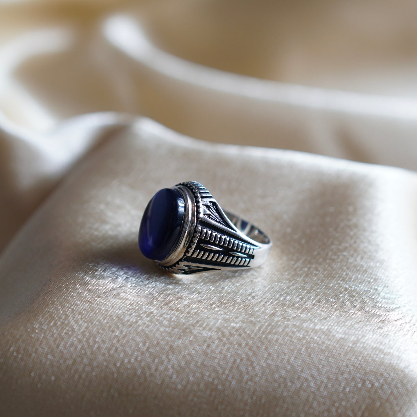 Handmade Exclusive Blue Agate Ring - Size 10 - 925 Silver